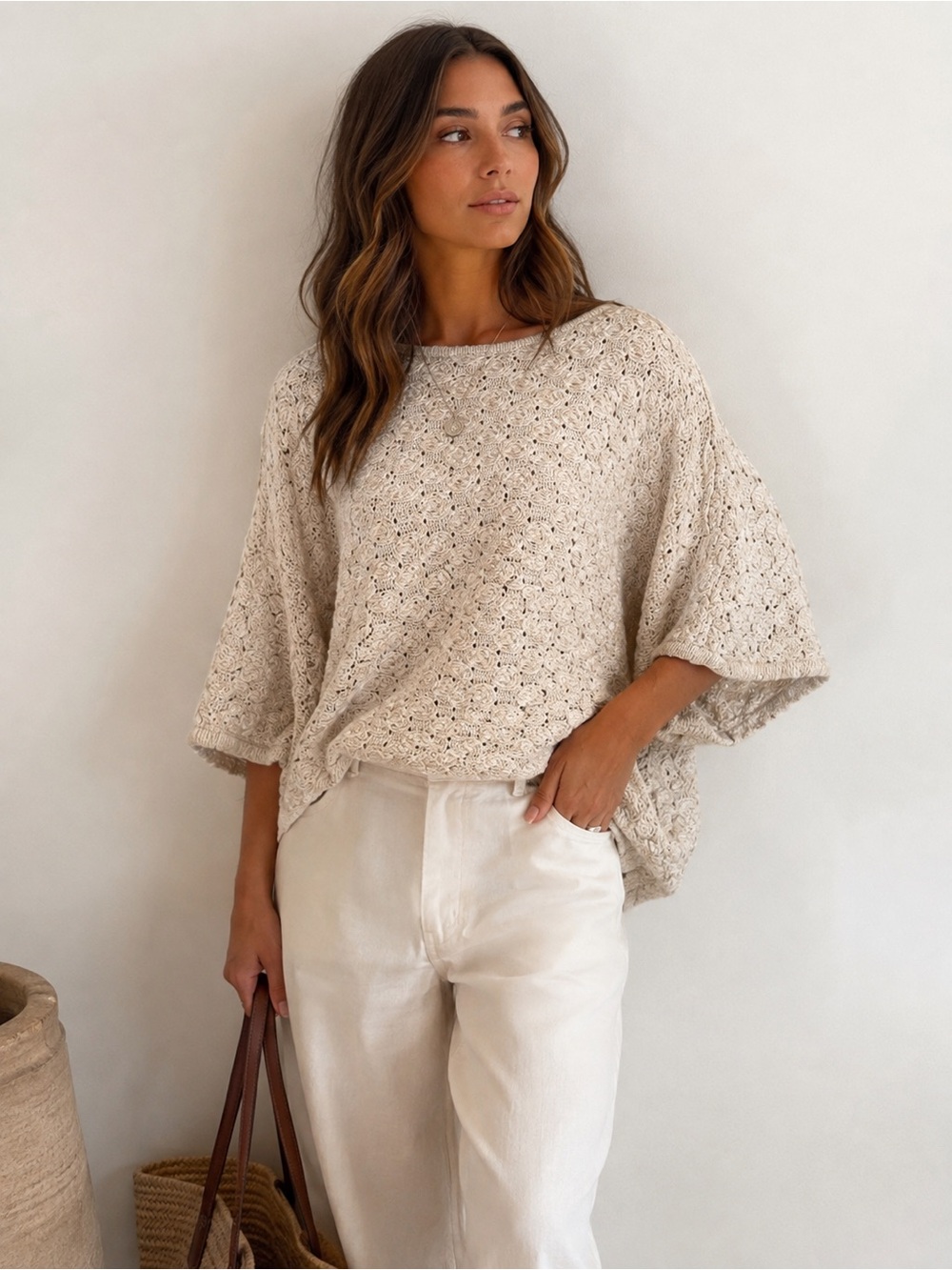 Blarney 1893 Linen Cotton Sweater XL Irish Knit Oversized Boho Oatmeal